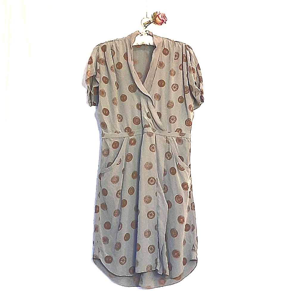 WILFRED 100% Silk Dress, Faux Wrap, Short Sleeves